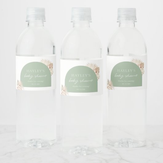 Boho Sage Green Baby shower Favor Waterfles Etiket (Flessen)