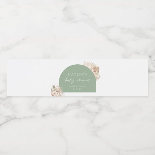 Boho Sage Green Baby shower Favor Waterfles Etiket (Enkel label)