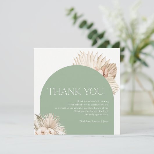 Boho Sage Green Baby shower Hartelijk dank Bedankkaart (Staand voorkant)