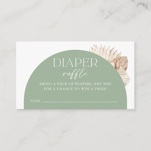 Boho Sage Green Baby Shower Luier Raffle Ticket Informatiekaartje (Voorkant)