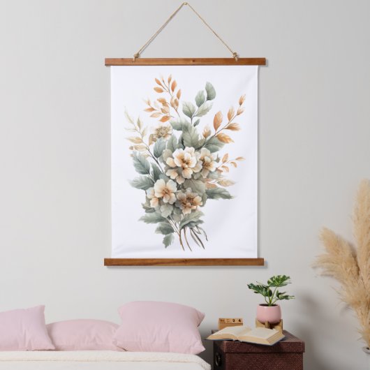 Boho Sage Green Beige Terracotta Botanical Floral Hangend Wandkleed (Slaapkamer)