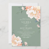 Boho Sage Green Blush Peach Cream Floral Wedding Kaart (Voorkant)
