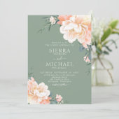 Boho Sage Green Blush Peach Cream Floral Wedding Kaart (Staand voorkant)