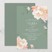 Boho Sage Green Blush Peach Cream Floral Wedding Kaart (Voorkant / Achterkant)