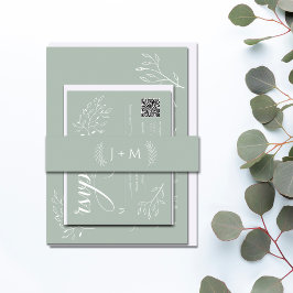 Boho Sage Green Botanical Monogram Uitnodigingen Wikkel