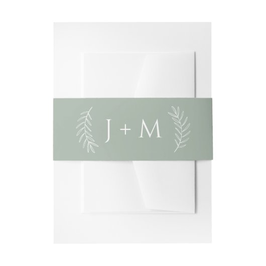 Boho Sage Green Botanical Monogram Uitnodigingen Wikkel (Voorkant Voorbeeld)