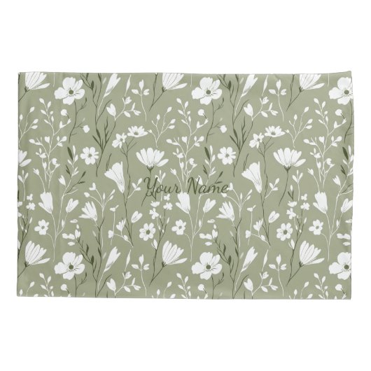 Boho Sage Green Botanical Personalized Floral Kussensloop (Achterkant)