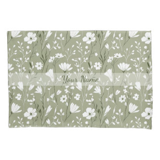 Boho Sage Green Botanical Personalized Floral  Kussensloop