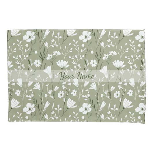 Boho Sage Green Botanical Personalized Floral  Kussensloop (Voorkant)