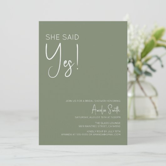 Boho Sage Green Bridal Shower Invitation Kaart (Staand voorkant)
