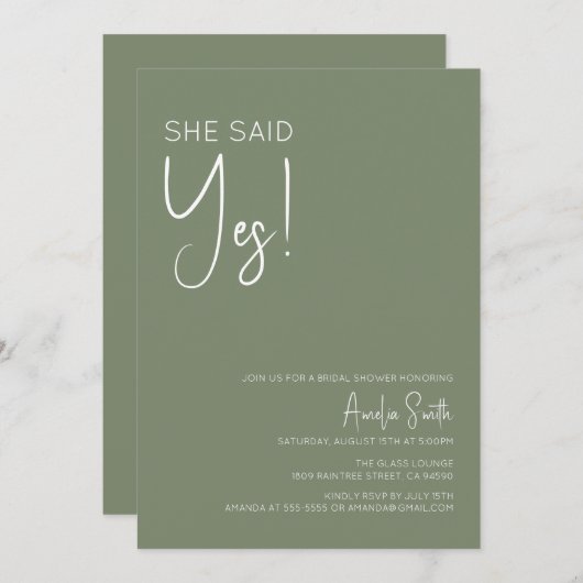 Boho Sage Green Bridal Shower Invitation Kaart (Voorkant / Achterkant)