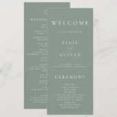 Boho Sage Green Elegante Minimalistische Huwelijk Programmakaart (Voorkant / Achterkant)