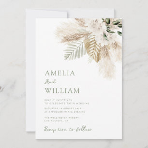 boho sage green en pampas gras bruiloft kaart