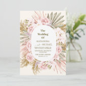 boho sage green en pampas gras bruiloft kaart (Staand voorkant)