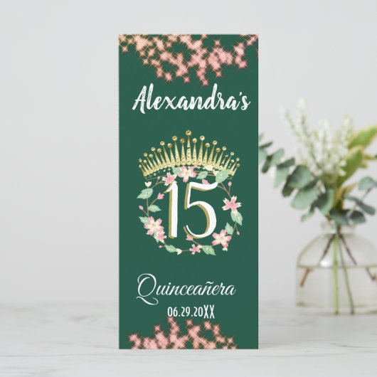 Boho Sage Green en Roos Quinceañera vieren feest Menu (Staand voorkant)