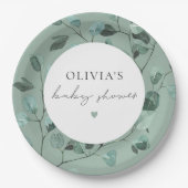 Boho Sage Green Eucalyptus Baby shower Papieren Bordje (Voorkant)