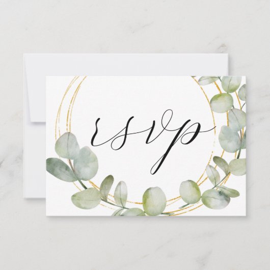 Boho Sage Green Eucalyptus & Gold Wedding RSVP (Voorkant)