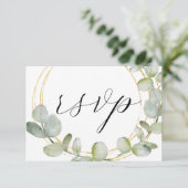 Boho Sage Green Eucalyptus & Gold Wedding RSVP (Staand voorkant)