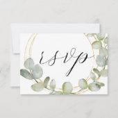 Boho Sage Green Eucalyptus & Gold Wedding RSVP Kaartje (Voorkant)