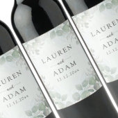 Boho Sage Green Eucalyptus Monogram Wedding Wijn Etiket