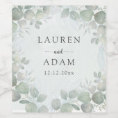 Boho Sage Green Eucalyptus Monogram Wedding Wijn Etiket (Enkel label)