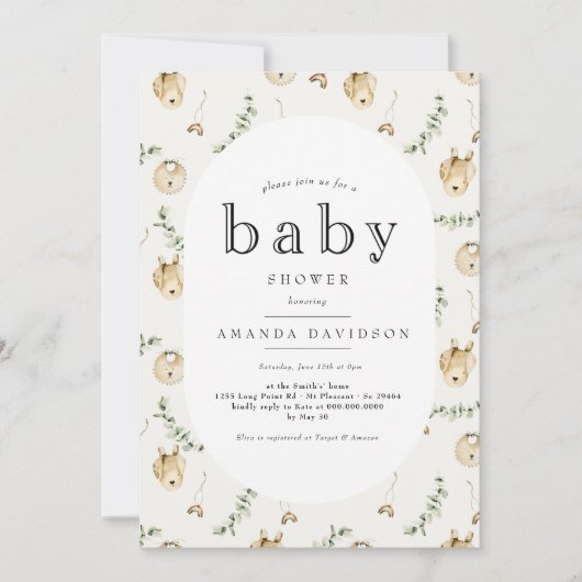 Boho Sage Green Eucalyptus Rainbow Baby shower Kaart (Voorkant)