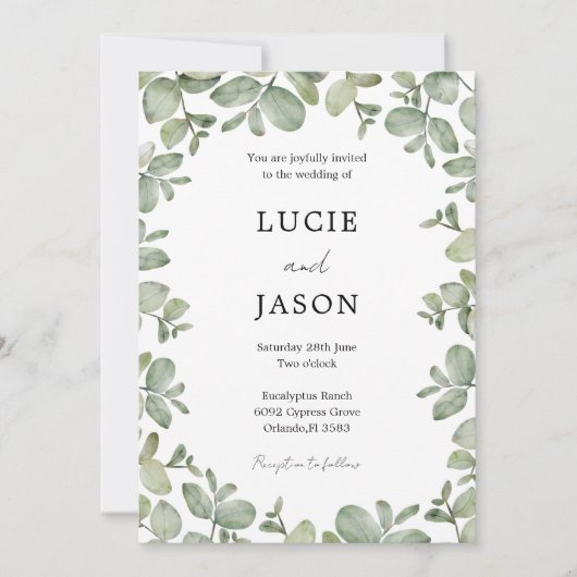 Boho Sage Green Eucalyptus Waterverf Huwelijk Kaart (Voorkant)