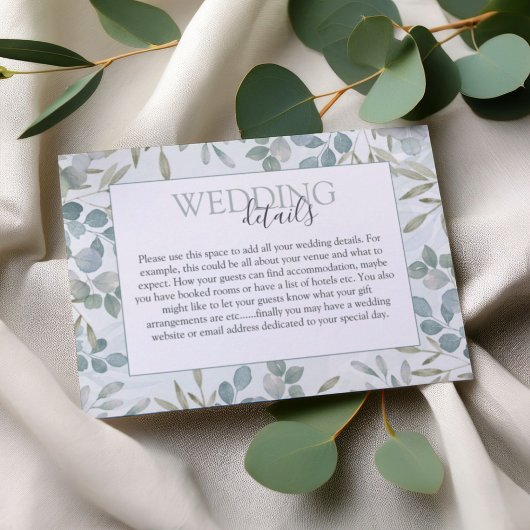 Boho Sage Green Eucalyptus Wedding Details Informatiekaartje