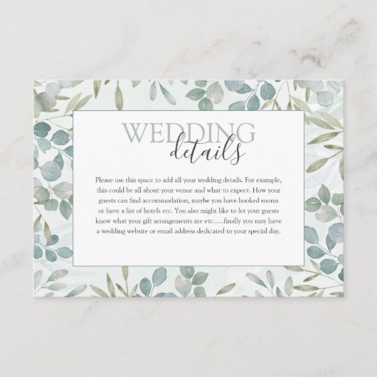 Boho Sage Green Eucalyptus Wedding Details Informatiekaartje (Voorkant)