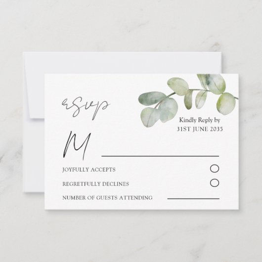 Boho Sage Green Eucalyptus Wedding RSVP (Voorkant)