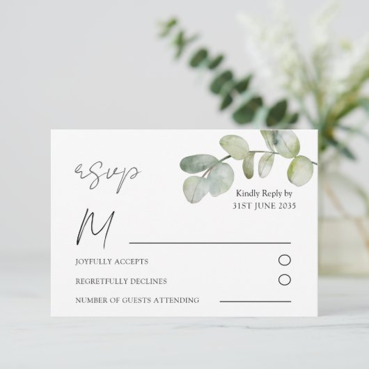 Boho Sage Green Eucalyptus Wedding RSVP (Staand voorkant)