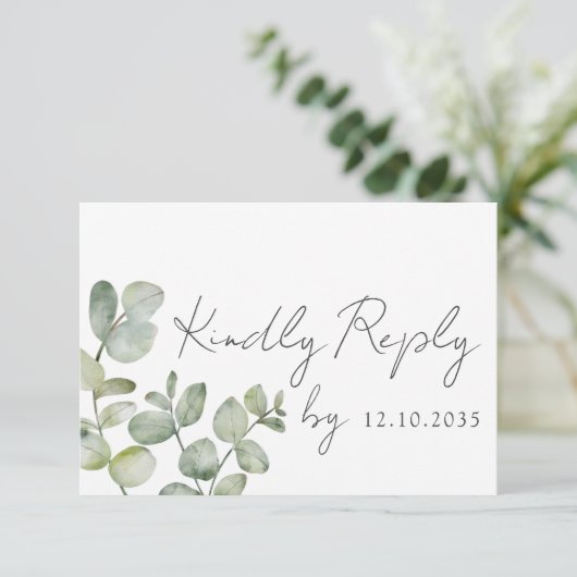 Boho Sage Green Eucalyptus Wedding RSVP (Staand voorkant)