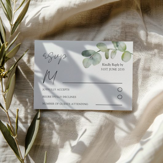 Boho Sage Green Eucalyptus Wedding RSVP Kaartje