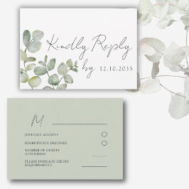 Boho Sage Green Eucalyptus Wedding RSVP Kaartje