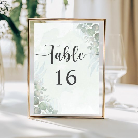 Boho Sage Green Eucalyptus Wedding Table Number Kaart