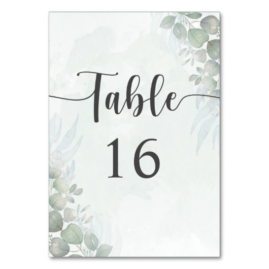 Boho Sage Green Eucalyptus Wedding Table Number Kaart (Achterkant)
