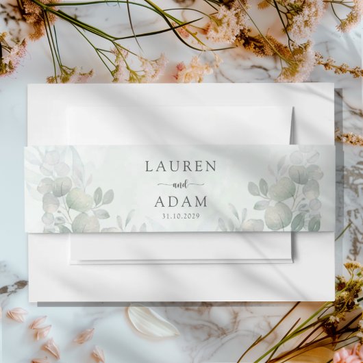 Boho Sage Green Eucalyptus Wedding  Uitnodigingen Wikkel