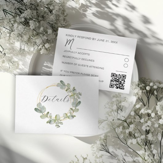 Boho Sage Green Eucalyptus Wreath Wedding Details Informatiekaartje