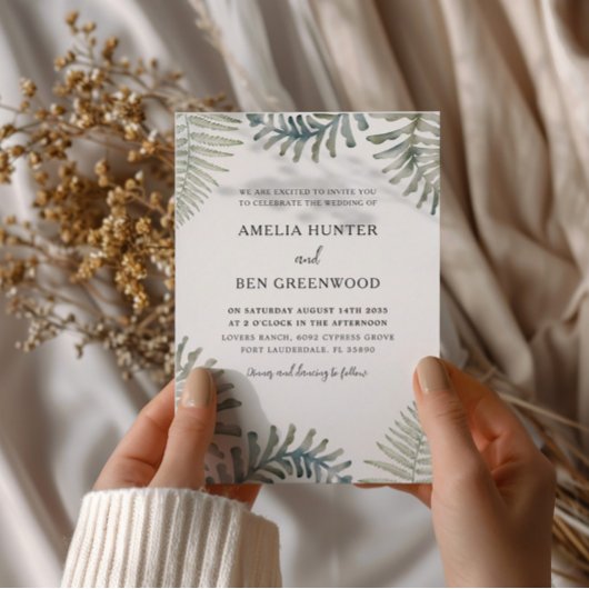 Boho Sage Green Fern Waterverf bruiloft Kaart