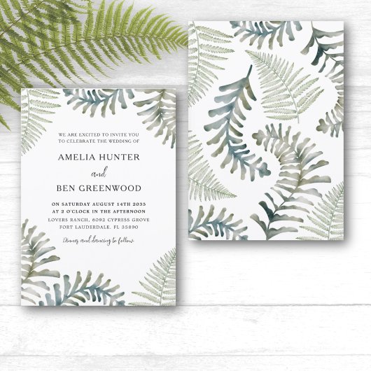 Boho Sage Green Fern Waterverf bruiloft Kaart