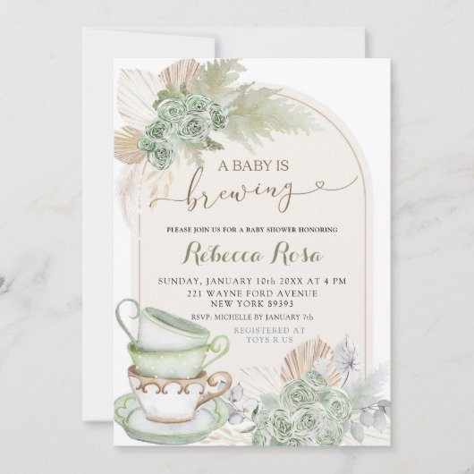 Boho Sage Green Floral Baby is Brouwen Baby shower Kaart (Voorkant)