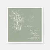 Boho Sage Green Floral Butterflies Baby in Bloei Servet (Voorkant)