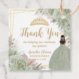 Boho Sage Green Floral Pampas Quinceañera Princess Bedankjes Labels