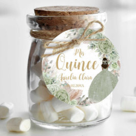 Boho Sage Green Floral Pampas Quinceañera Princess Bedankjes Labels
