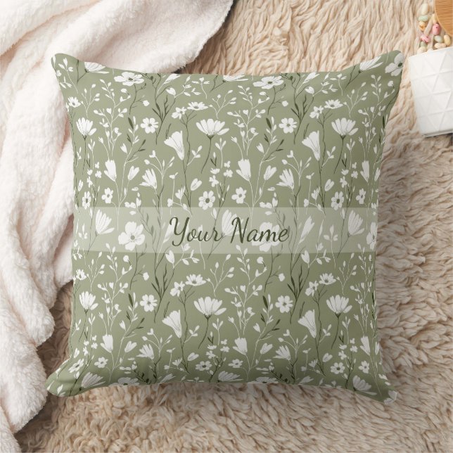 Boho Sage Green Floral Wildflowers Personalized Kussen (Deken)