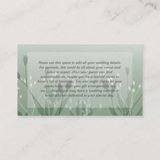 Boho Sage Green Foliage Wedding Details Informatiekaartje (Achterkant)