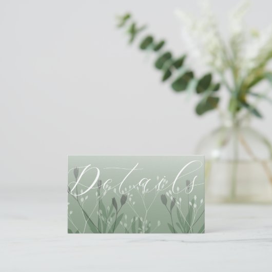 Boho Sage Green Foliage Wedding Details Informatiekaartje (Staand voorkant)