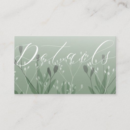 Boho Sage Green Foliage Wedding Details Informatiekaartje (Voorkant)