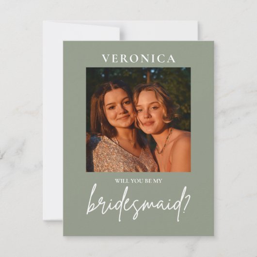 Boho Sage Green Foto Bridesmaid proposal Kaart (Voorkant)