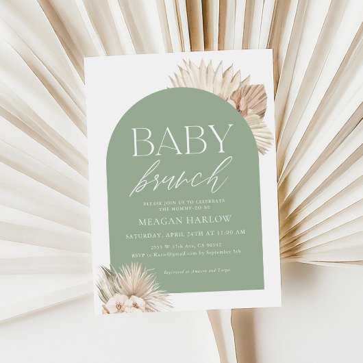 Boho Sage Green Gender Neutral Baby Brunch Kaart